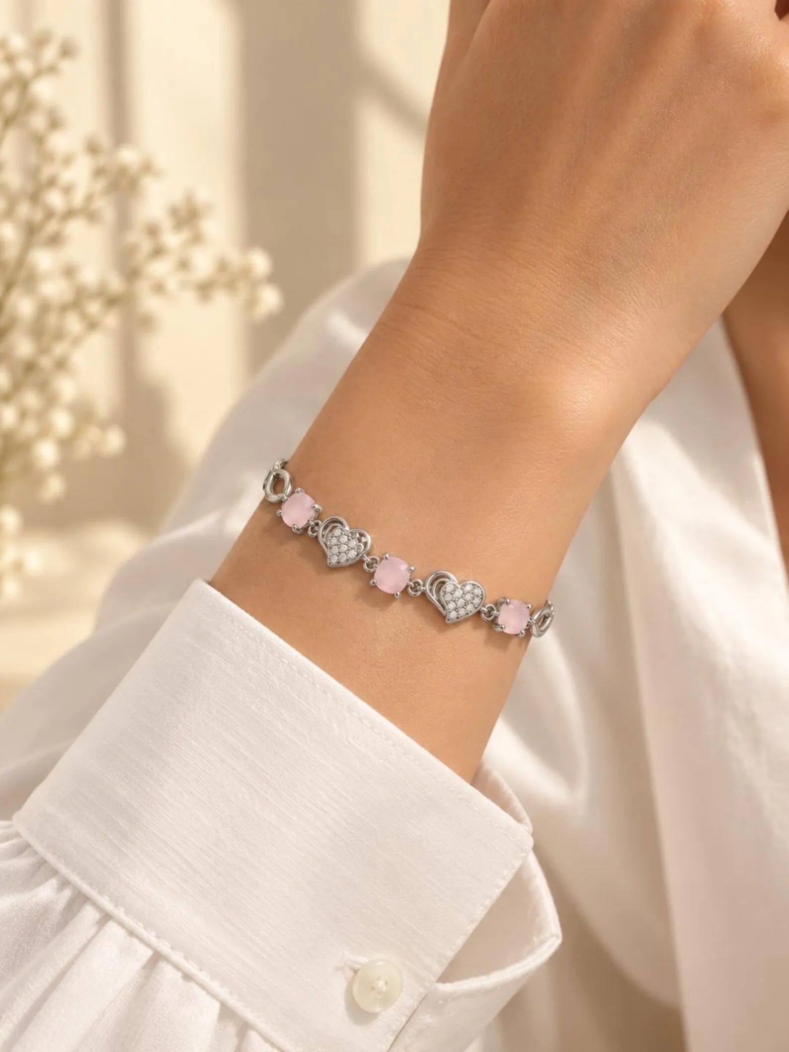 925 Sterling Silver Rose Quartz Bracelet 