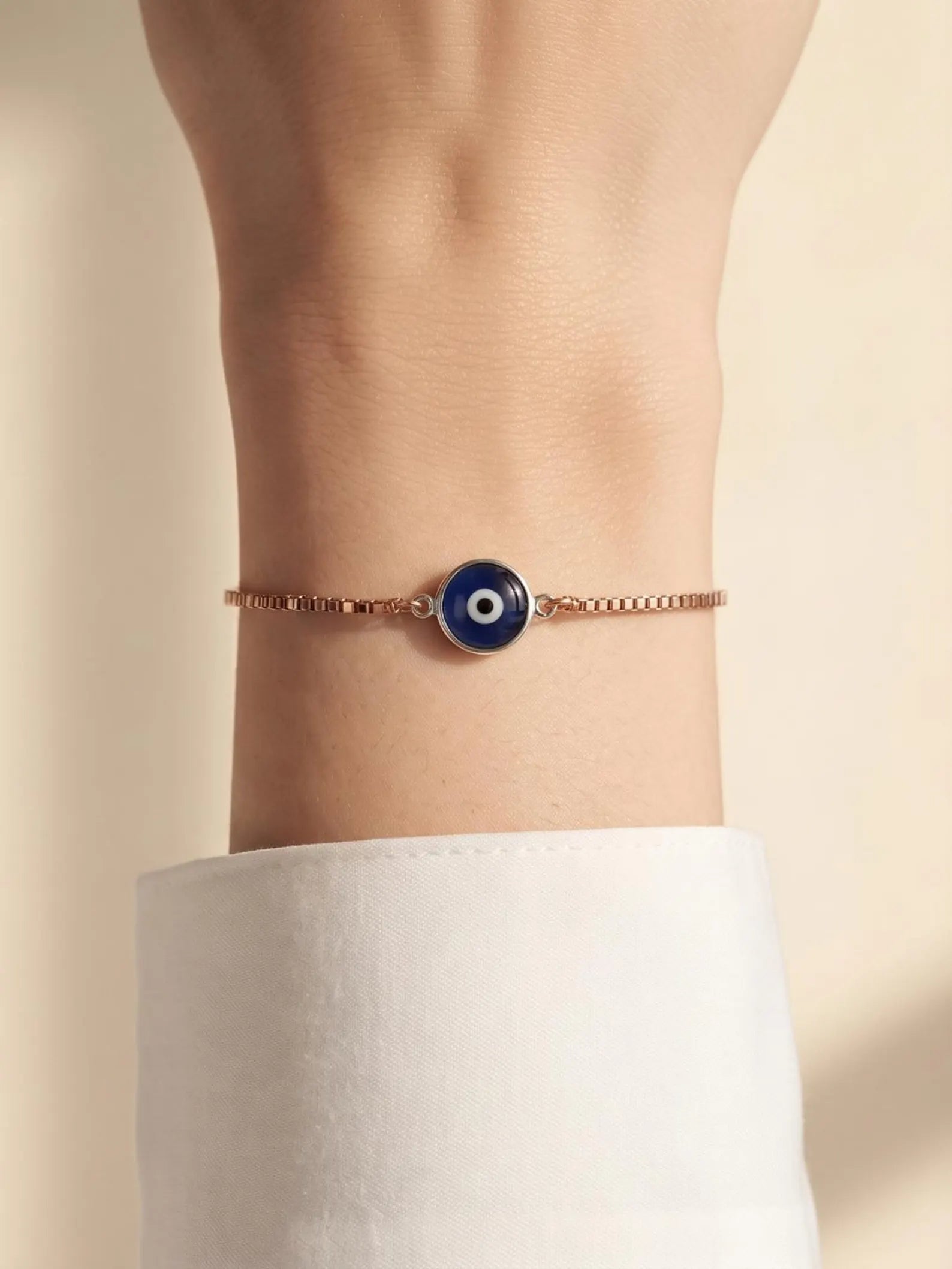 925 Sterling Silver Evil Eye Bracelet, Rose Gold Evil Eye Jewelry, Blue Nazar Bracelet, Adjustable Protection Bracelet, Gift for Her,Dainty