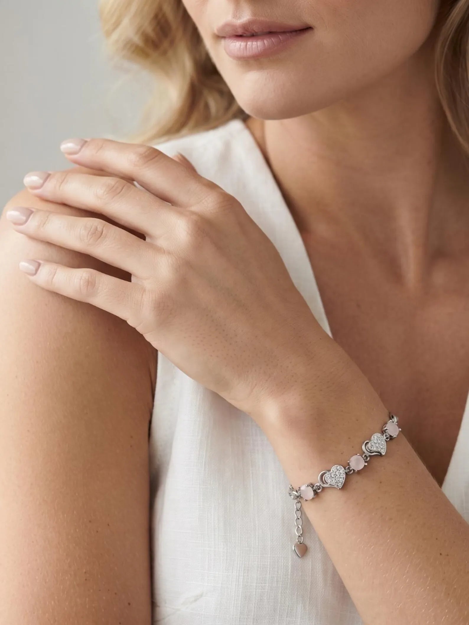 Heart Bracelet with Pink Crystal