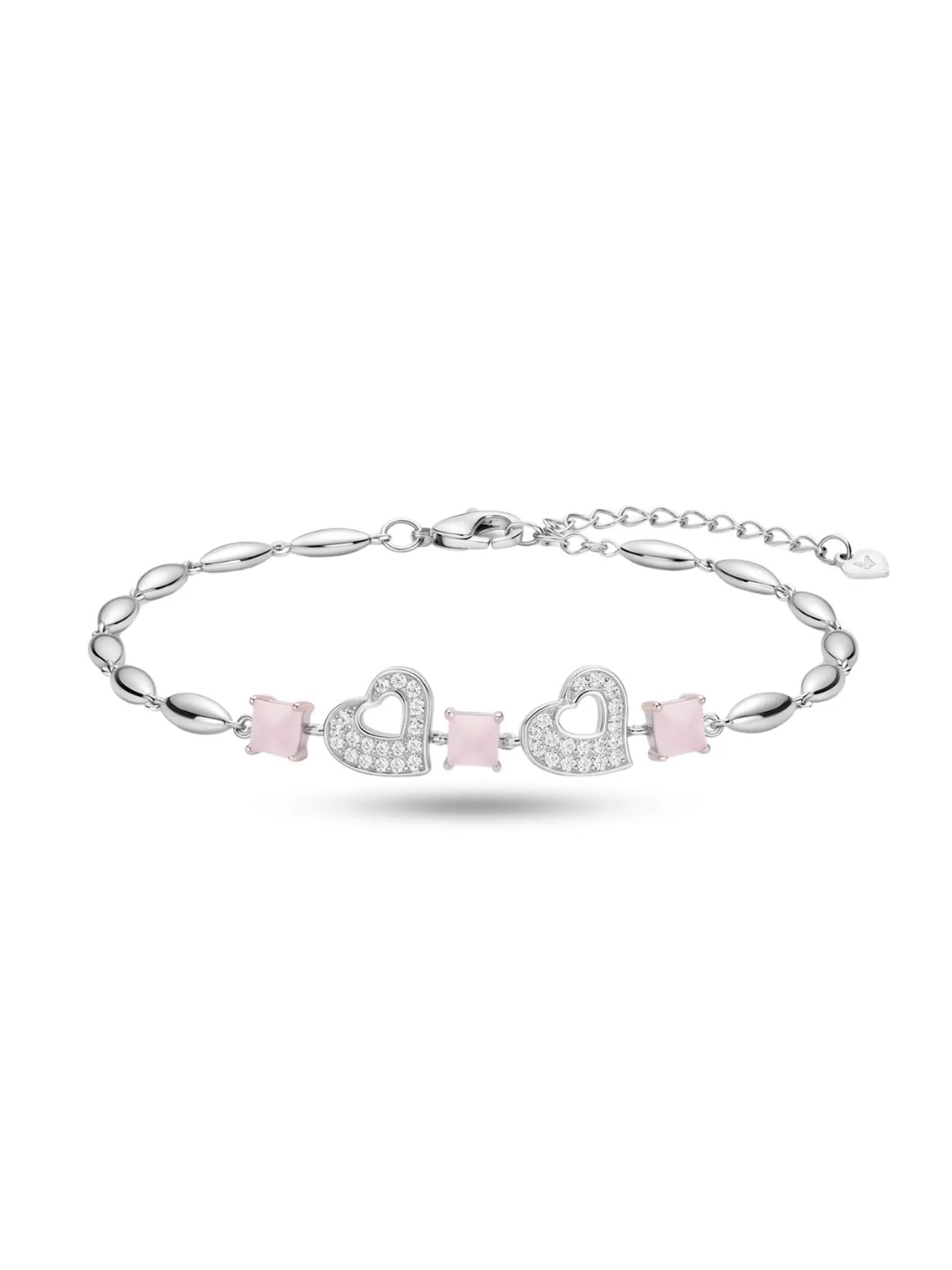 925 Sterling Silver Heart Bracelet, Pink Crystal Heart Bracelet, Romantic CZ Jewelry, Silver Link Bracelet, Gift for Her, Minimalist Jewelry