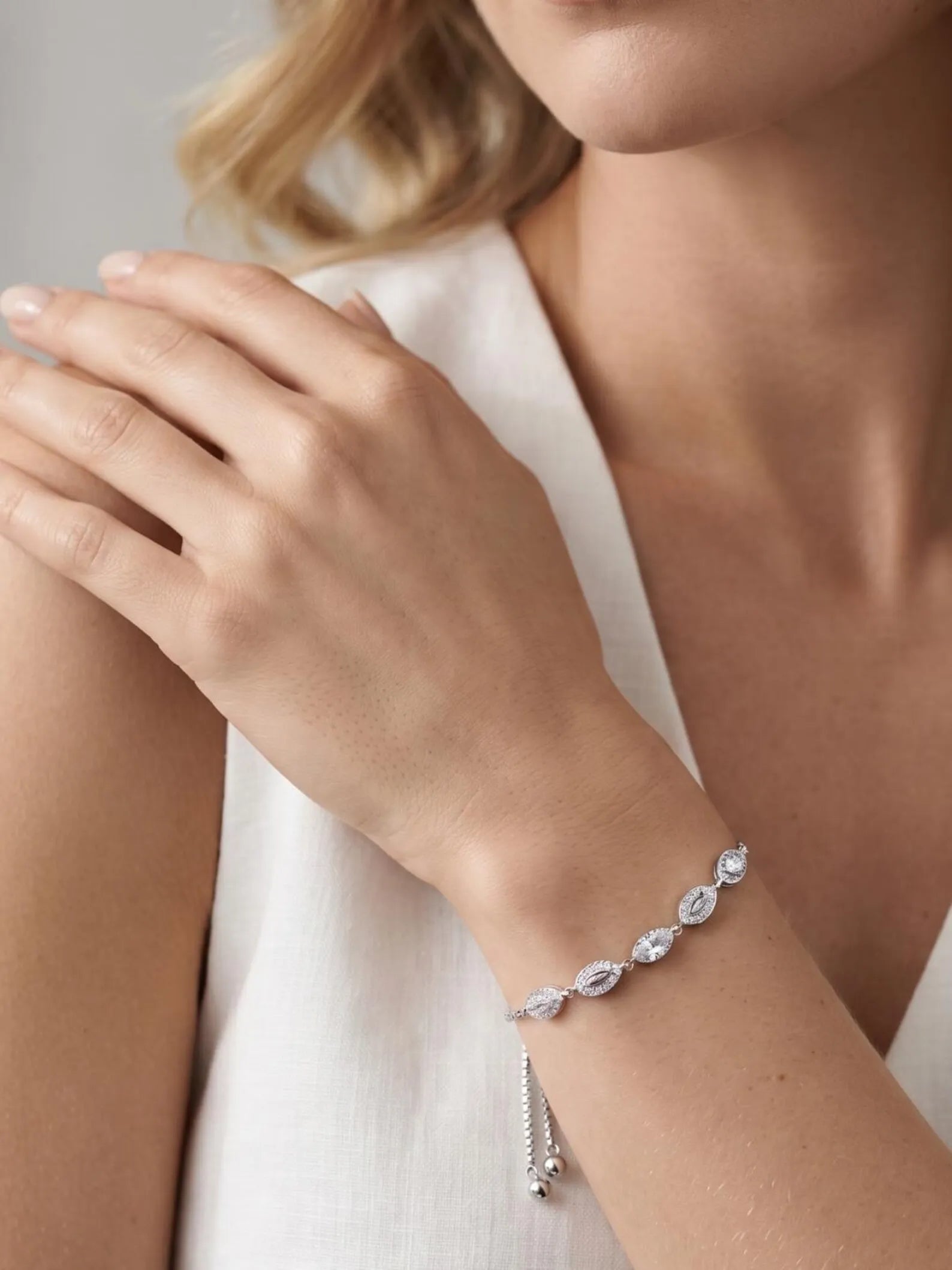 925 Sterling Silver Tennis Bracelet, CZ Crystal Bracelet,Adjustable Slider Bracelet,Sparkling Link Bracelet,Elegant Gift for Her,Minimalist