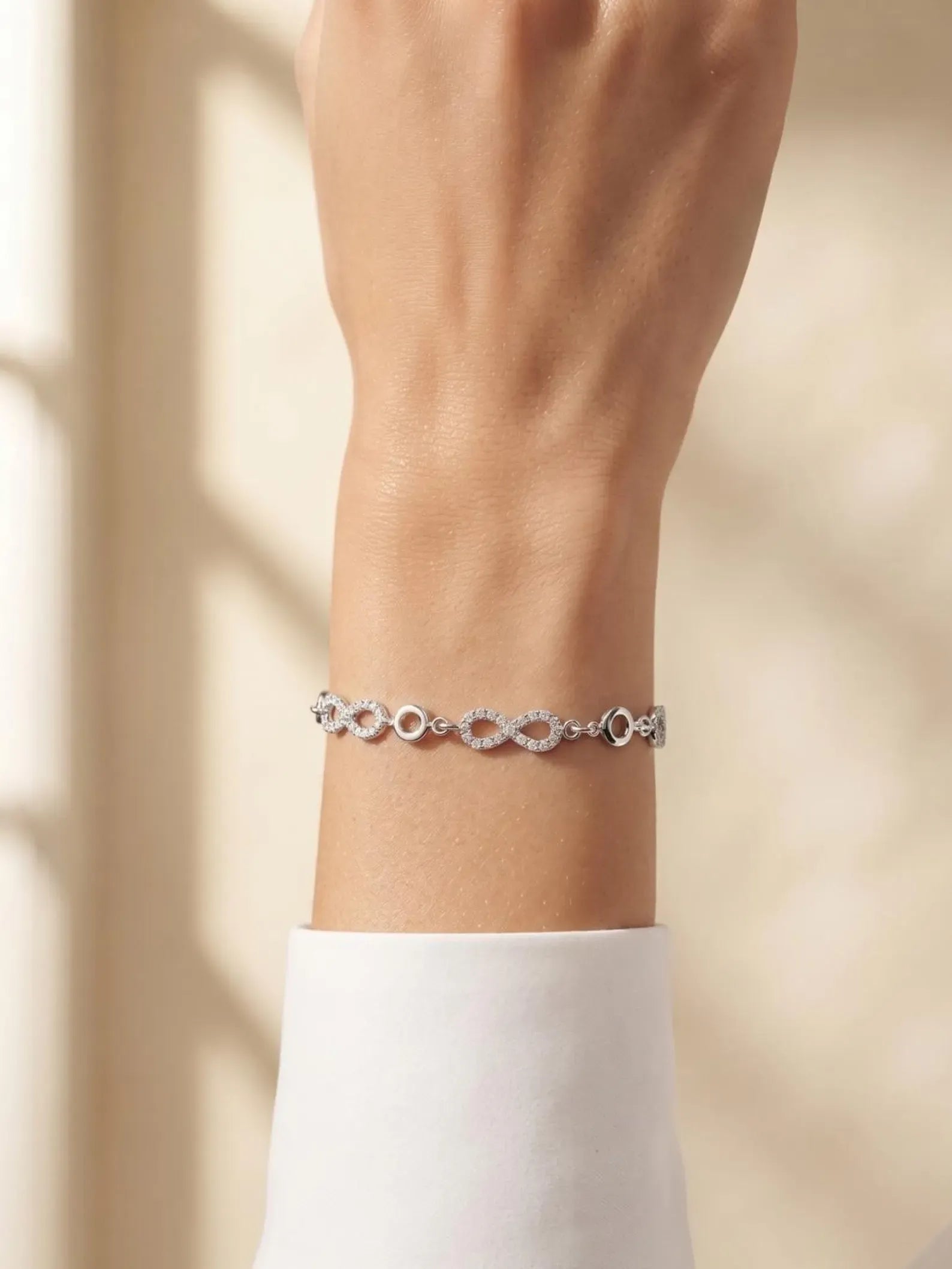 925 Sterling Silver Infinity Bracelet, Cubic Zirconia Link Bracelet,Elegant Silver Bracelet for Women, Anniversary Gift, Gift for Her,Dainty