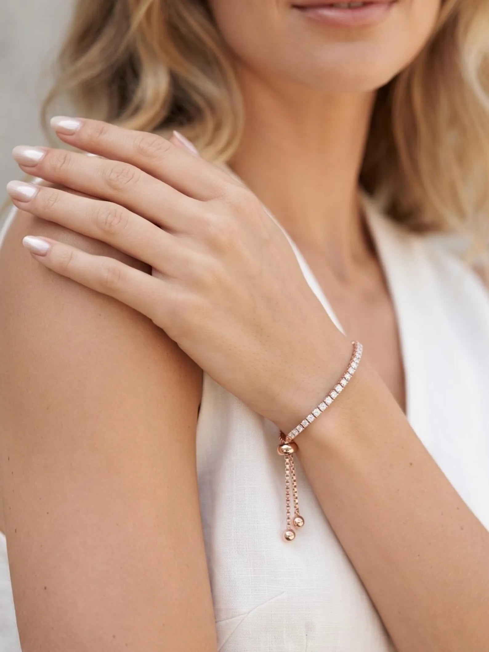 925 Sterling Silver Tennis Bracelet,Rose Gold CZ Bracelet, Adjustable Slider Bracelet,Dainty Crystal Jewelry,Women’s Gift,Minimalist Jewelry