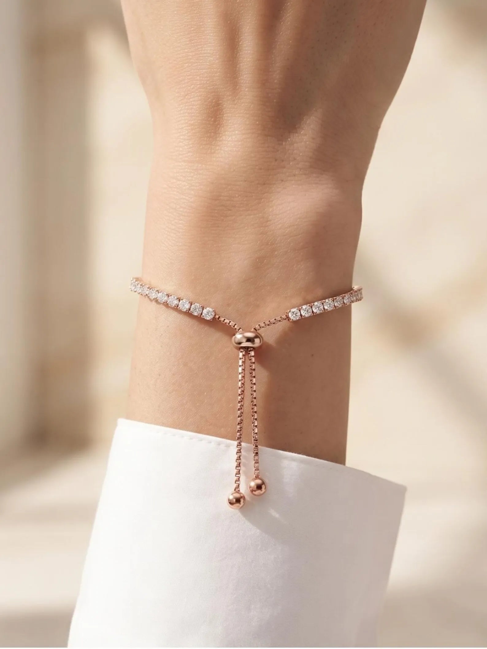 925 Sterling Silver Tennis Bracelet,Rose Gold CZ Bracelet, Adjustable Slider Bracelet,Dainty Crystal Jewelry,Women’s Gift,Minimalist Jewelry