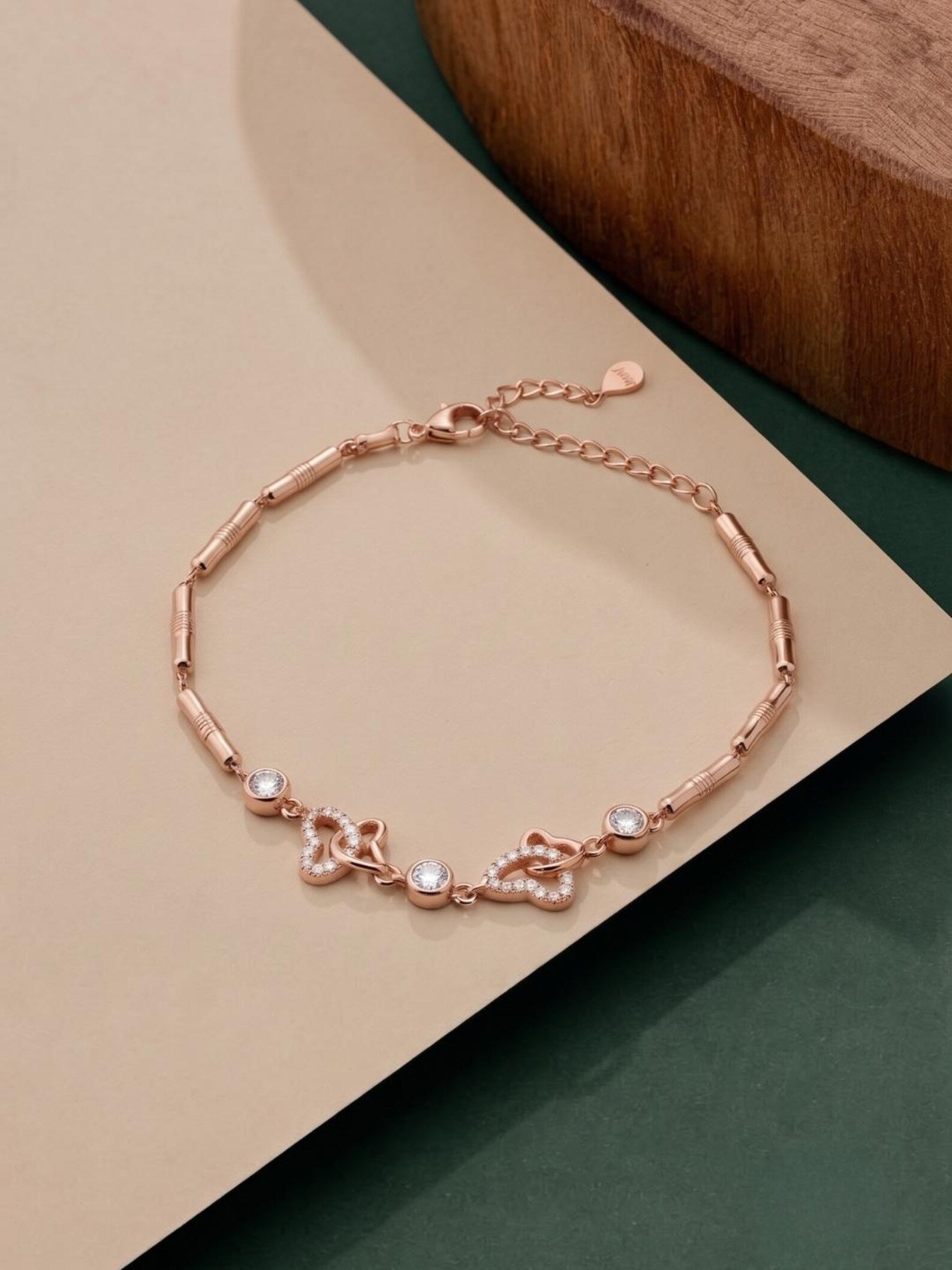 925 Sterling Silver Rose Gold Bracelet, CZ Butterfly Bracelet, Butterfly Link Bracelet, Dainty Women’s Jewelry, Romantic Gift,Minimalist