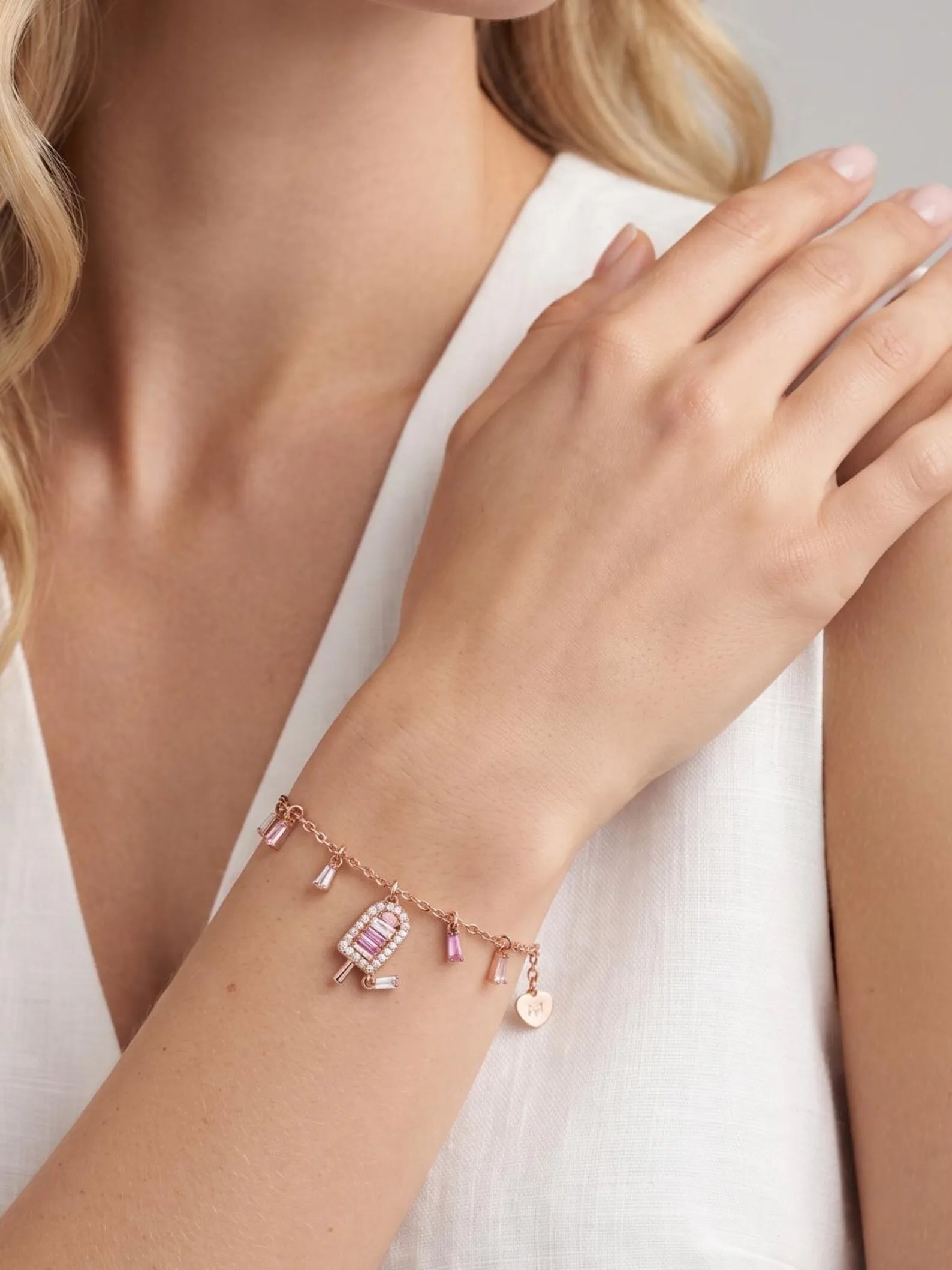 Pink Ice Cream Bracelet, 925 Sterling Silver Bracelet