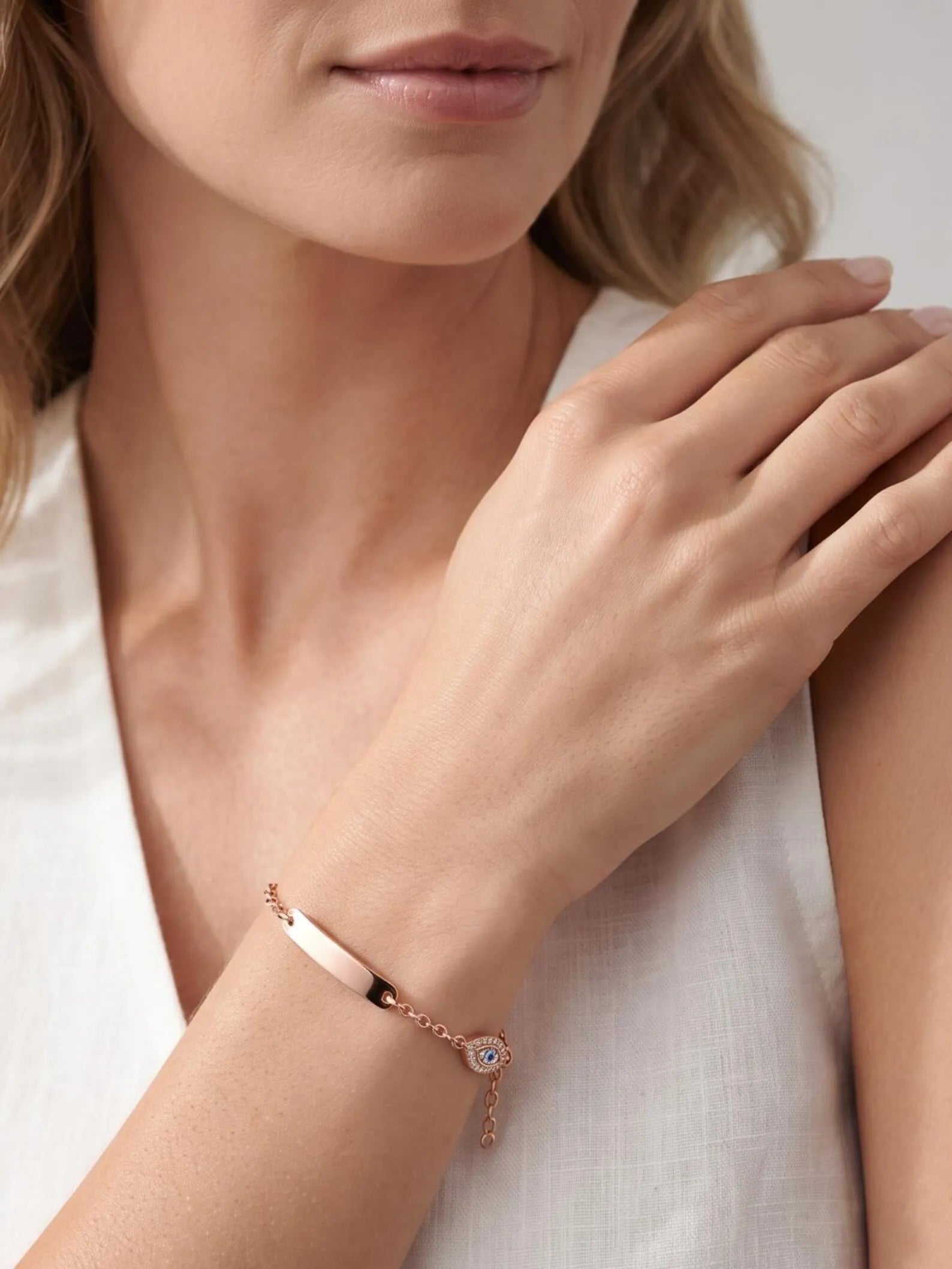 Personalized Rose Gold Evil Eye Bracelet