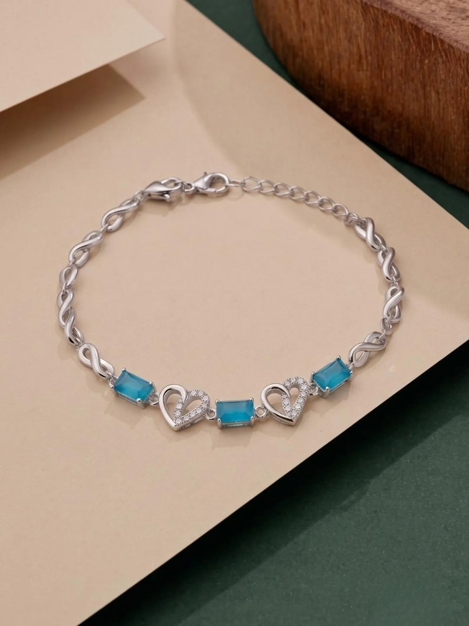 925Sterling Silver Blue Heart Bracelet,Blue Crystal Bracelet,Romantic Heart Jewelry,Adjustable Bracelet for Women,Gift for Her,DaintyJewelry