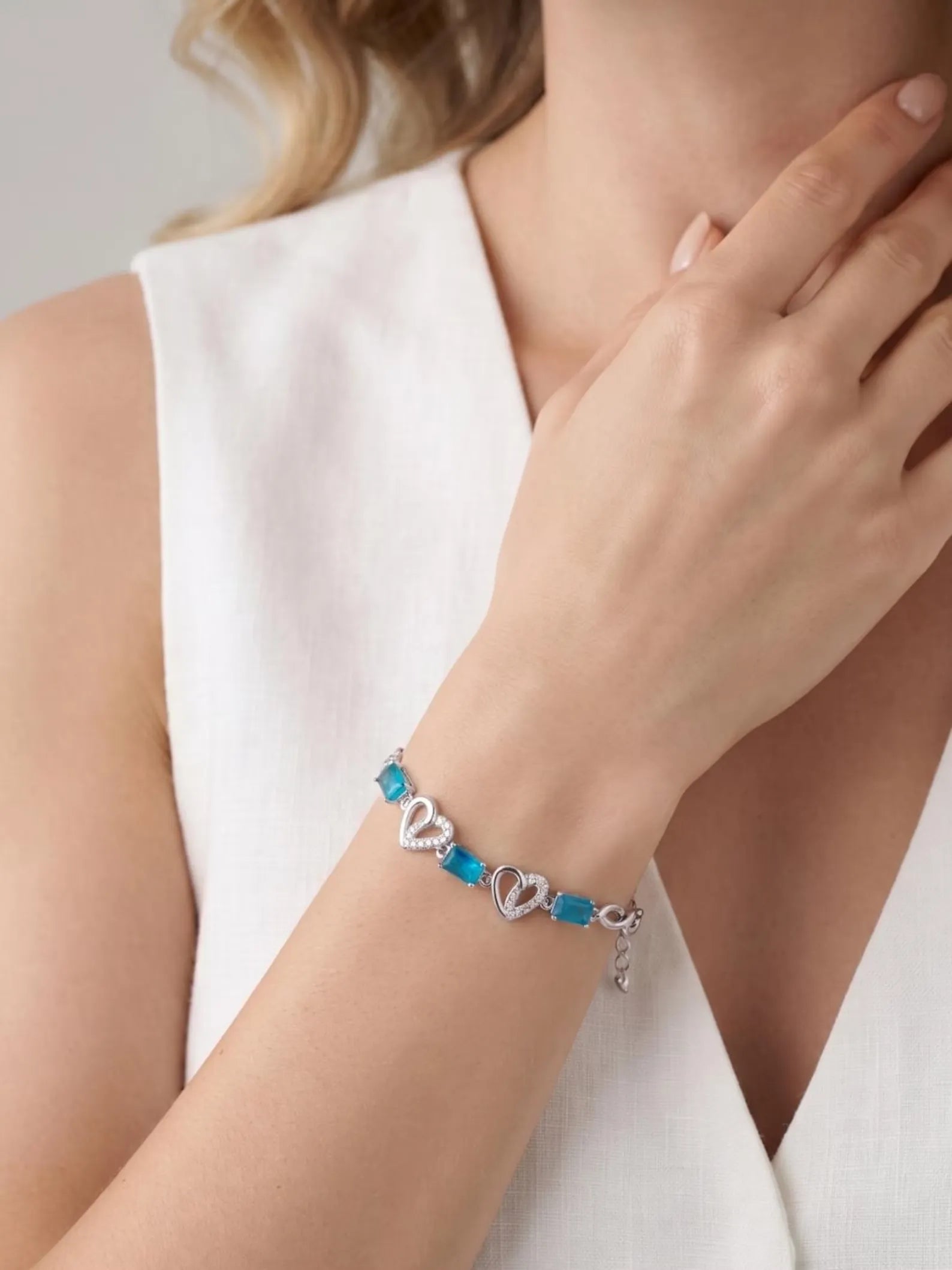 925Sterling Silver Blue Heart Bracelet,Blue Crystal Bracelet,Romantic Heart Jewelry,Adjustable Bracelet for Women,Gift for Her,DaintyJewelry