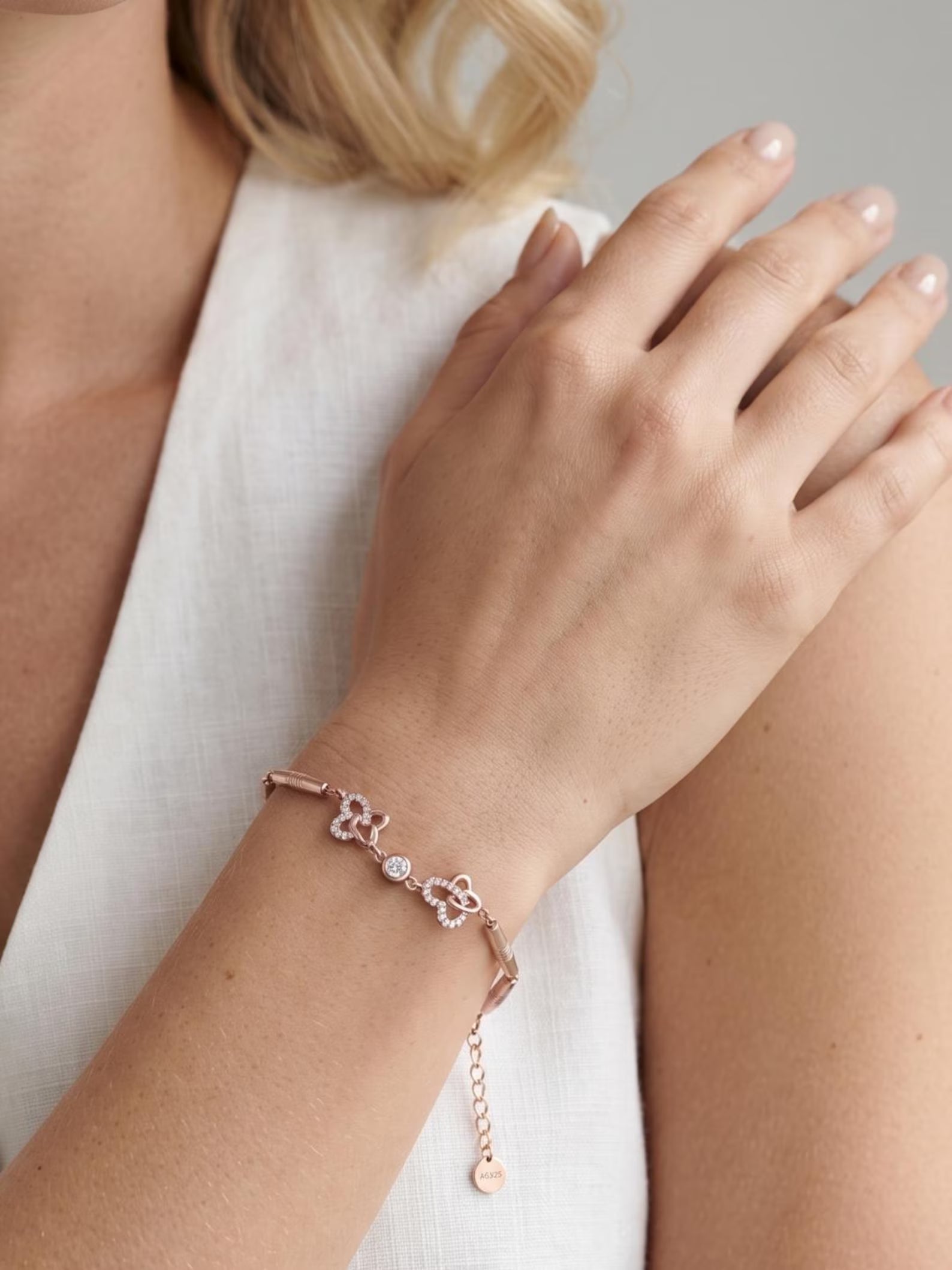 925 Sterling Silver Rose Gold Bracelet, CZ Butterfly Bracelet, Butterfly Link Bracelet, Dainty Women’s Jewelry, Romantic Gift,Minimalist