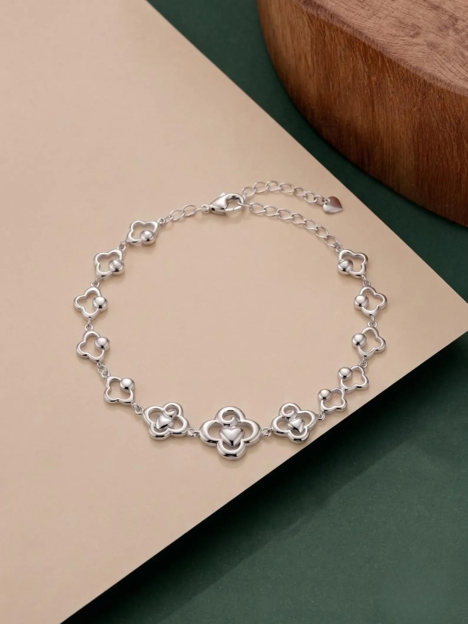 925 Sterling Silver Flower Bracelet, Clover Floral Link Bracelet,Silver Flower Jewelry, Dainty Women’s Bracelet,Elegant Gift,Dainty Bracelet