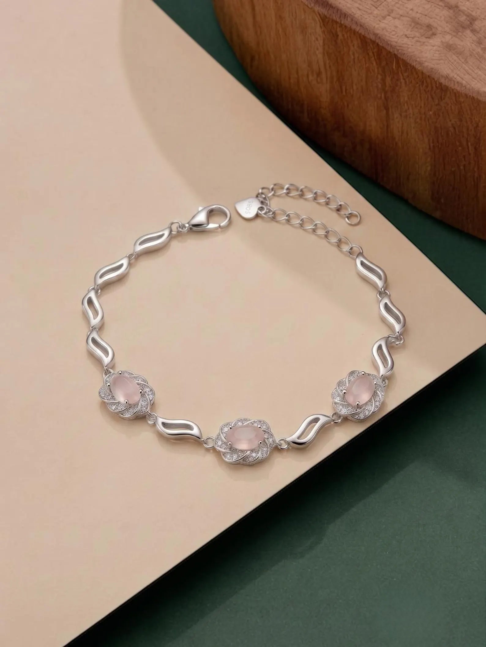 925 Sterling Silver Pink CZ Floral Jewelry