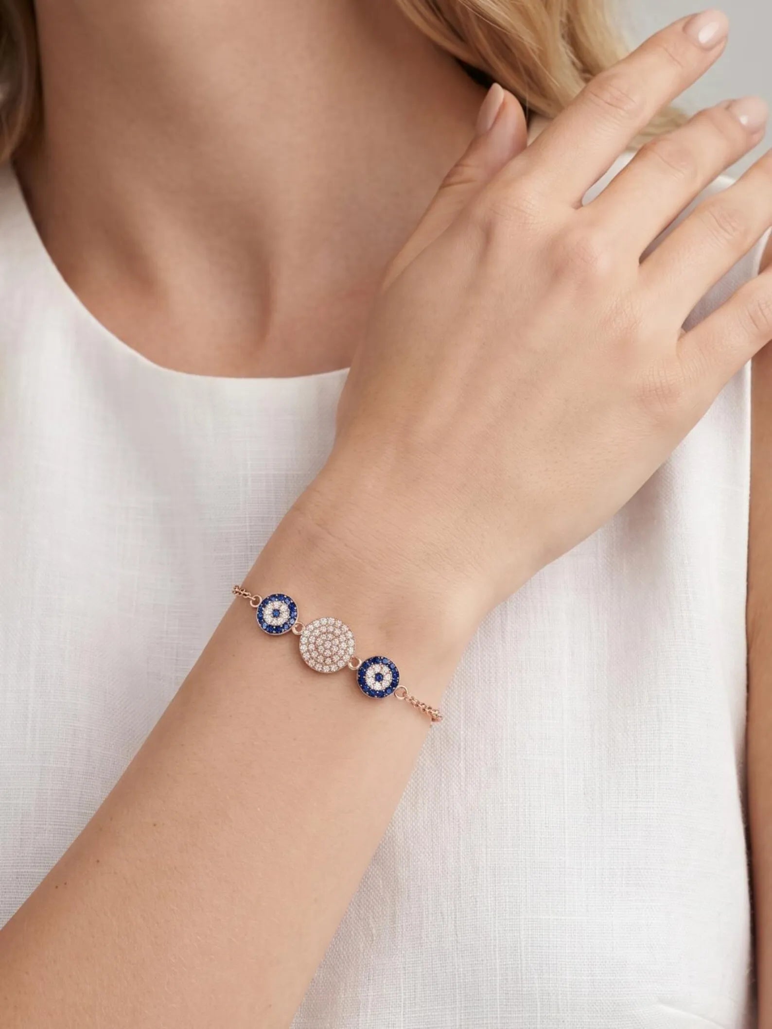 Rose Gold Evil Eye Bracelet – 925 Sterling Silver