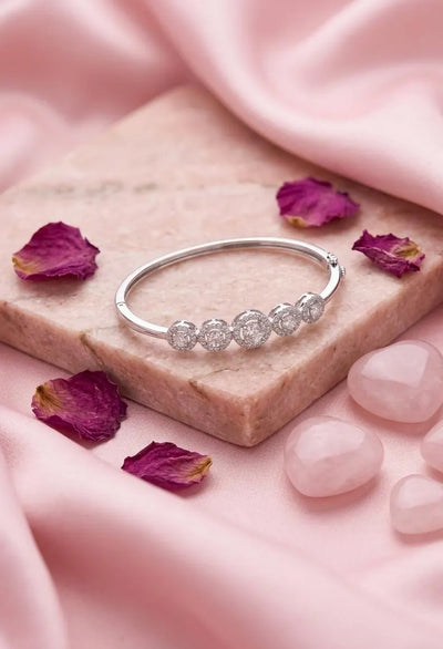 925 Sterling Silver Bracelet for Women | Adjustable Dainty CZ Open Cuff