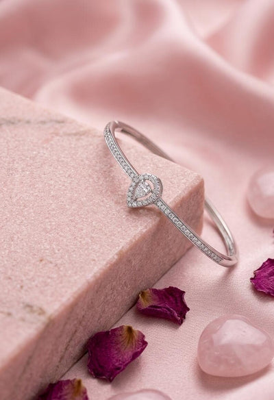 Pear Shape CZ Bracelet in 925 Sterling Silver | Dainty Adjustable Cuff