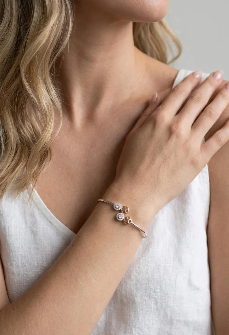925 Sterling Silver Bridal Bracelet, CZ Diamond Wedding Bracelet, Dainty Bridesmaid Gift, Elegant Silver Jewelry for Women