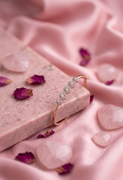 Rose Gold Halo Zircon Bracelet in 925 Sterling Silver | Minimalist Open Cuff