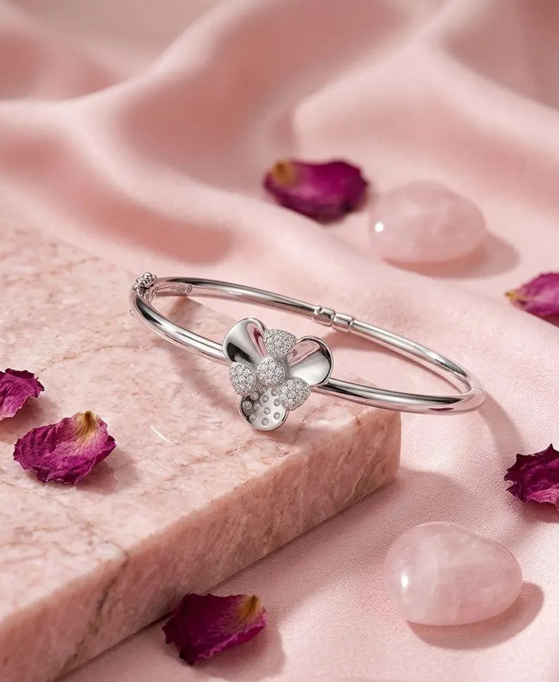 Floral Bracelet 925 Sterling Silver | Zircon Flower Charm Bracelet | Dainty Minimalist Jewelry | Gift for Her