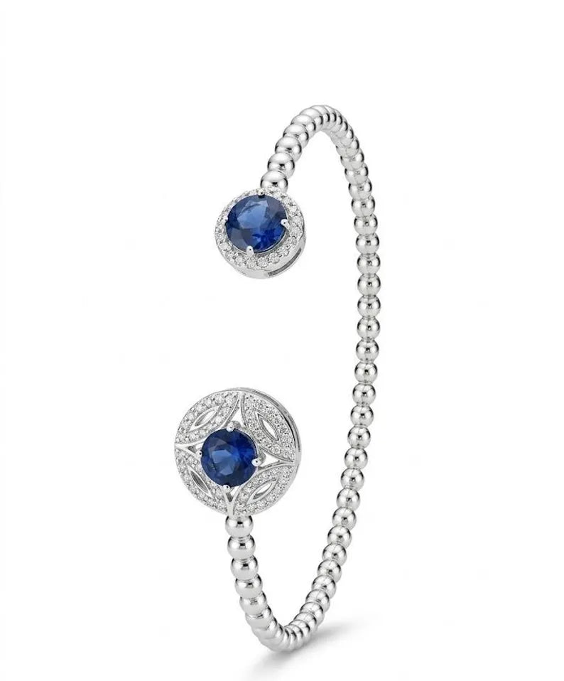 Sapphire and Diamond Tennis Bracelet, Sterling Silver Jewelry, Elegant Gift for Her, Bridal or Anniversary Accessory, Fine Fine Jewelry