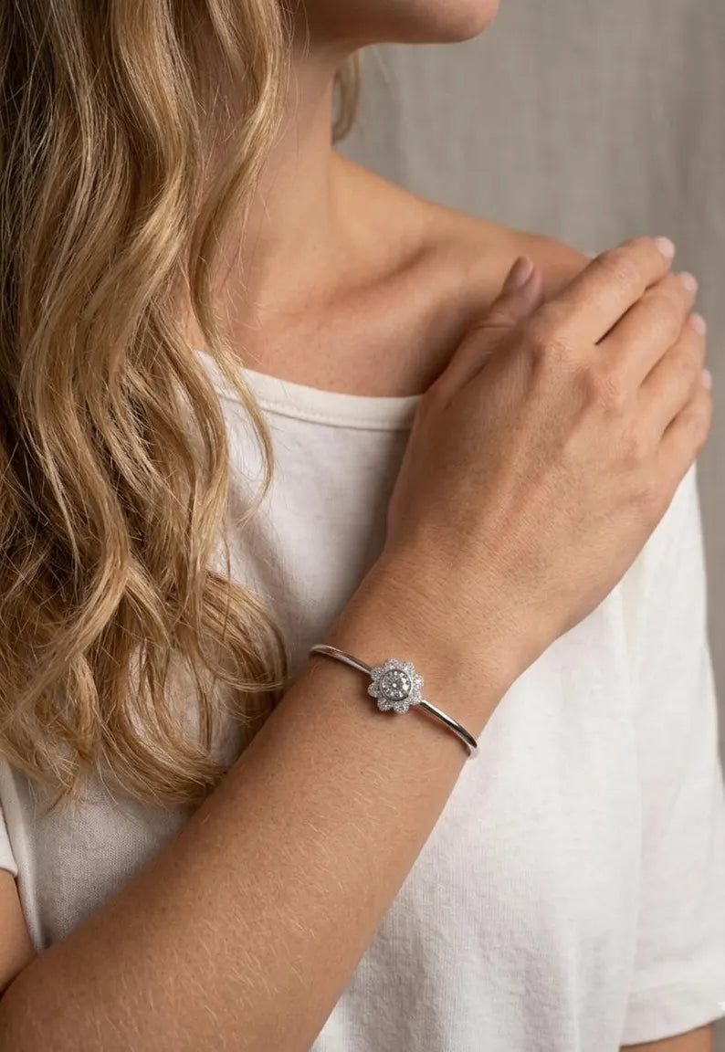 925 Sterling Silver Bridal Bracelet, CZ Diamond Wedding Bracelet, Dainty Bridesmaid Gift, Elegant Silver Jewelry