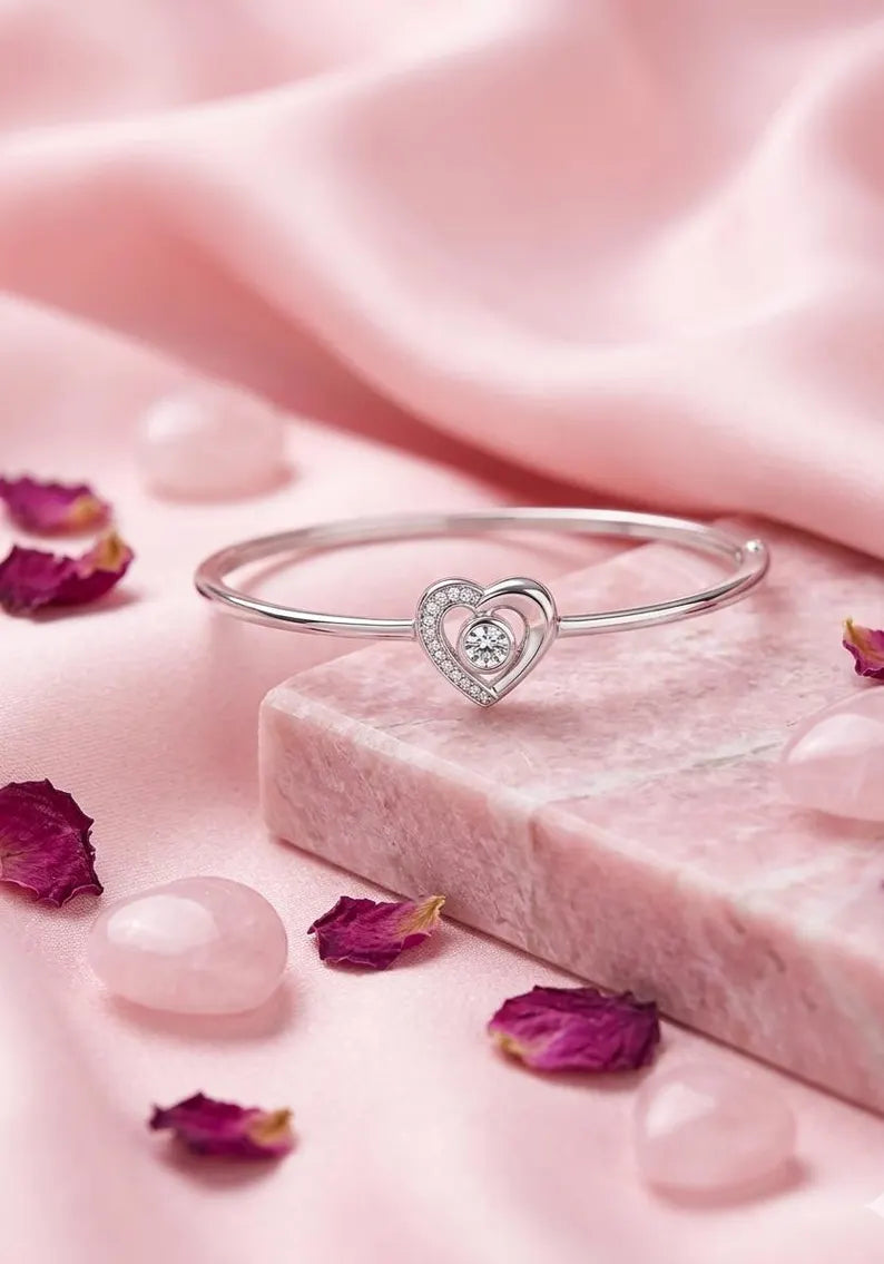 925 Sterling Silver Double Heart Bracelet