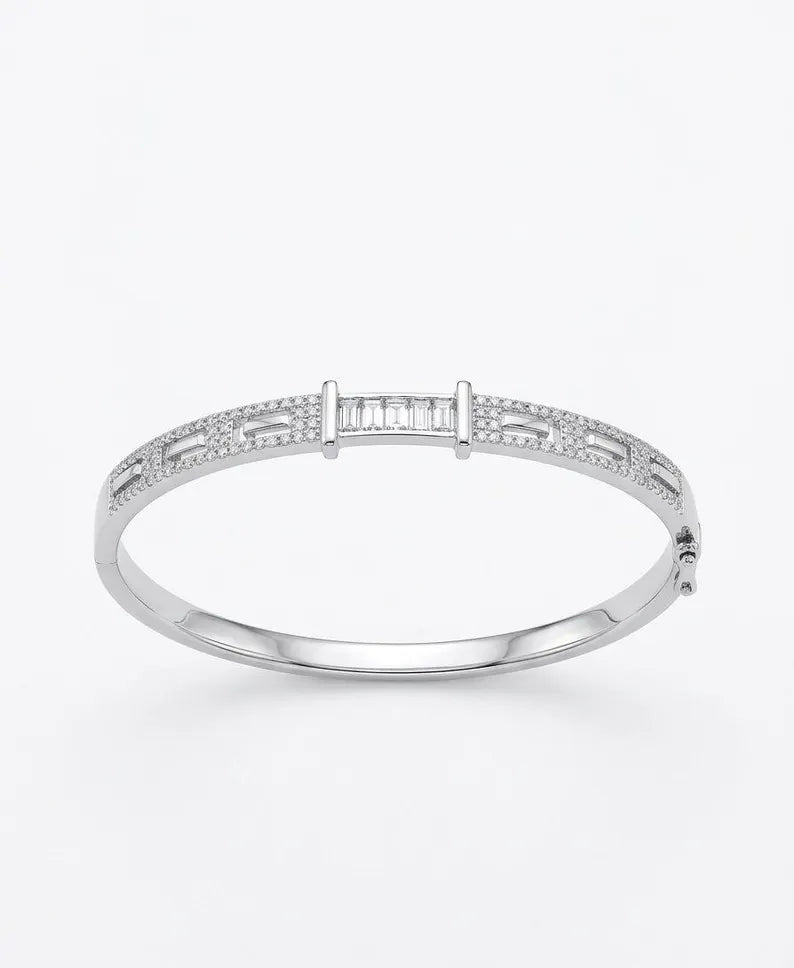 925 Sterling Silver Zircon Bracelet ,Elegant Baguette Stone Bracelet,Adjustable Bracelet, Minimalist Silver Bracelet ,Gift For Her