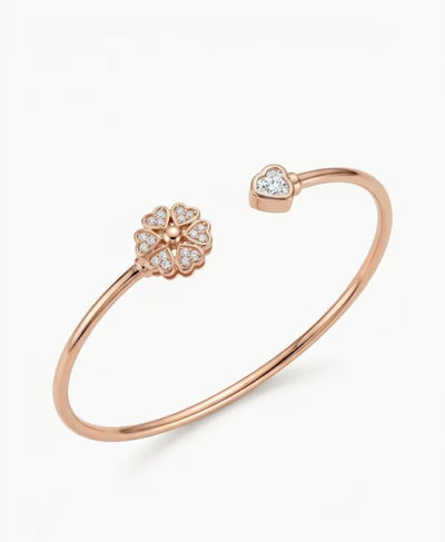 925 Sterling Silver Rose Gold Floral Heart Bracelet | Sparkling Zircon Stone