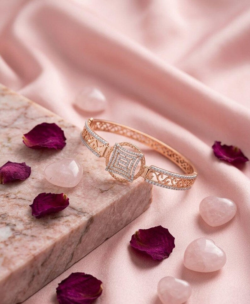 Sterling Silver 925 Zircon Bag Bangle, Luxury Minimal Diamond Look Bracelet