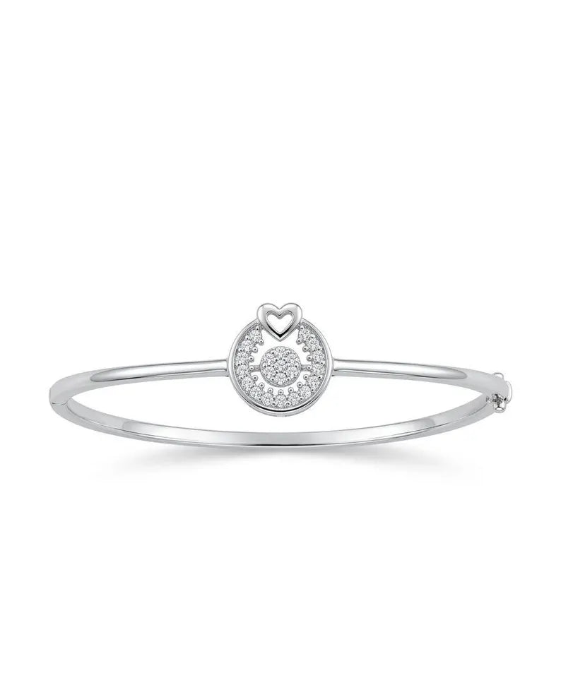Sterling Silver Floral Bangle Bracelet | Zircon Flower Charm, Minimalist Jewelry
