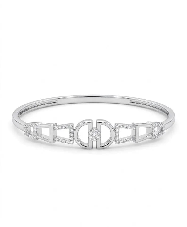 Sterling Silver Floral Bangle Bracelet | Zircon Flower Charm, Minimalist Jewelry