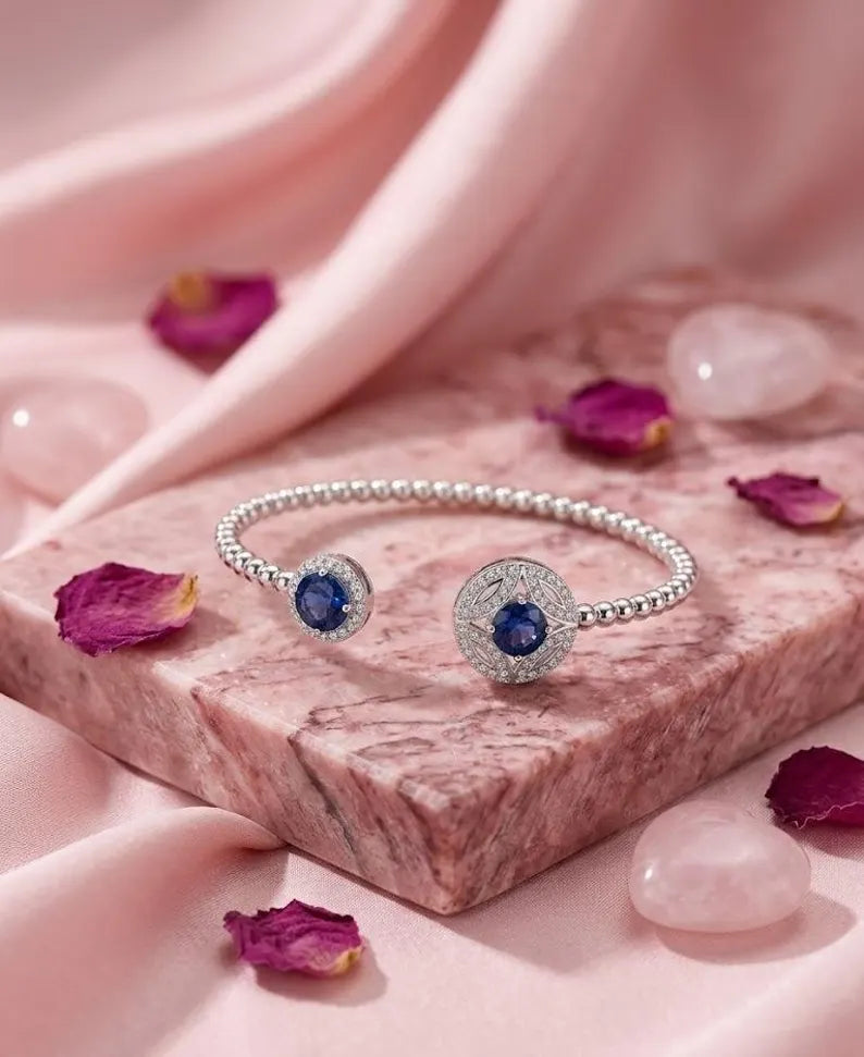 Sapphire and Diamond Tennis Bracelet, Sterling Silver Jewelry, Elegant Gift for Her, Bridal or Anniversary Accessory, Fine Fine Jewelry