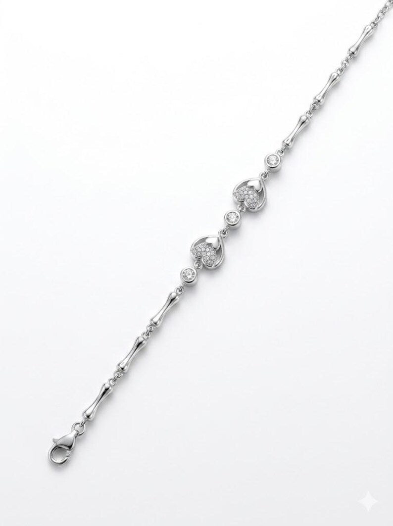 Delicate 925 Sterling Silver Chain Bracelet with Charm, Gift for Her