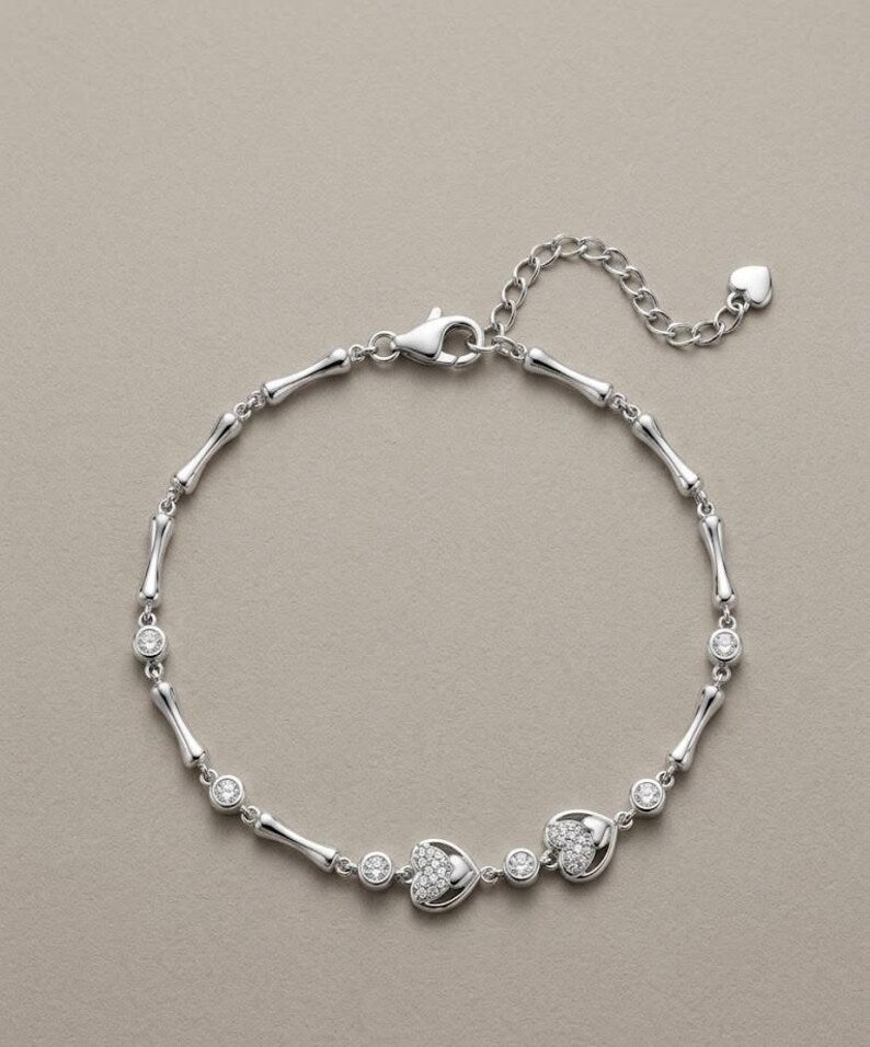 Delicate 925 Sterling Silver Chain Bracelet with Charm, Gift for Her