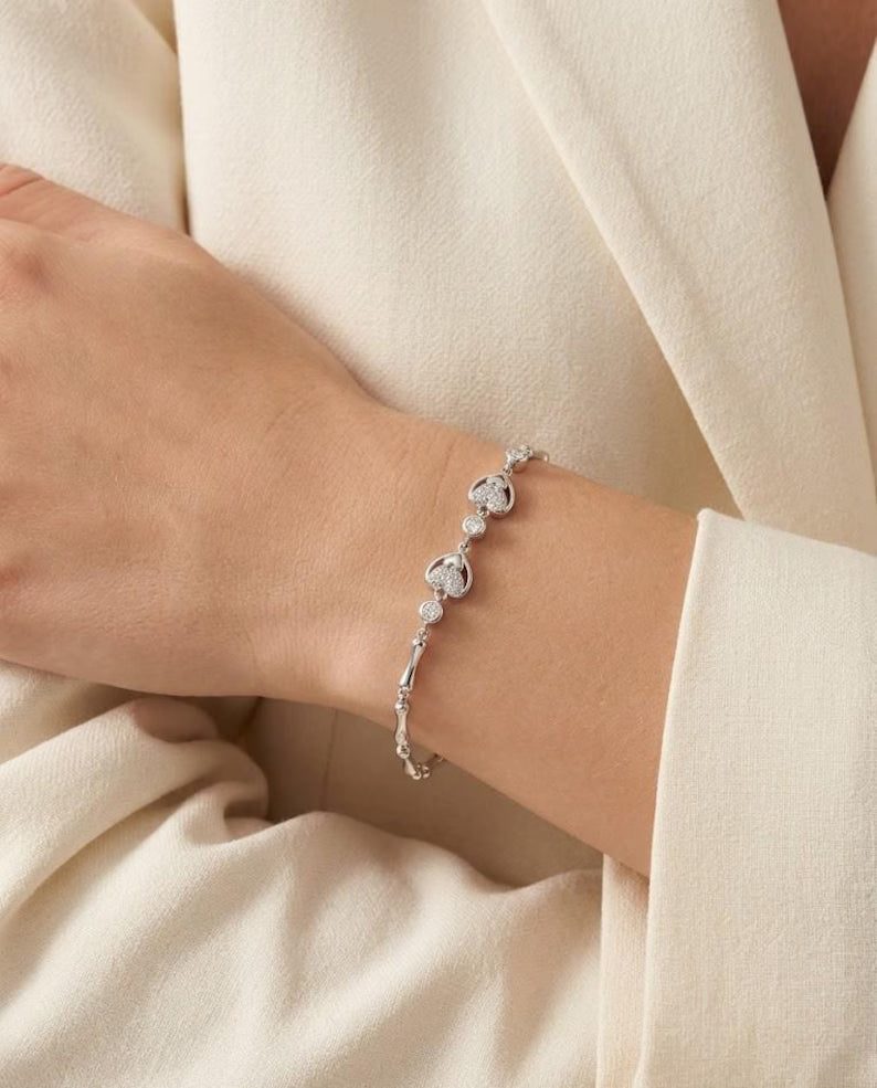 Delicate 925 Sterling Silver Chain Bracelet with Charm, Gift for Her