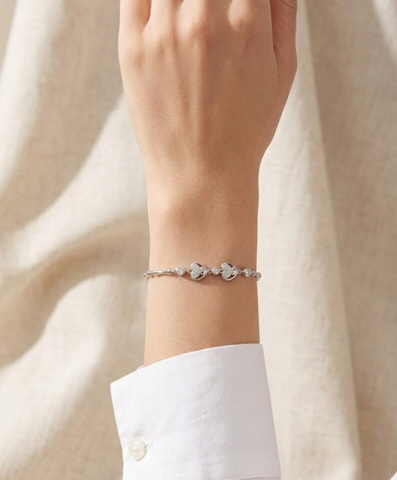 Delicate 925 Sterling Silver Chain Bracelet with Charm, Gift for Her