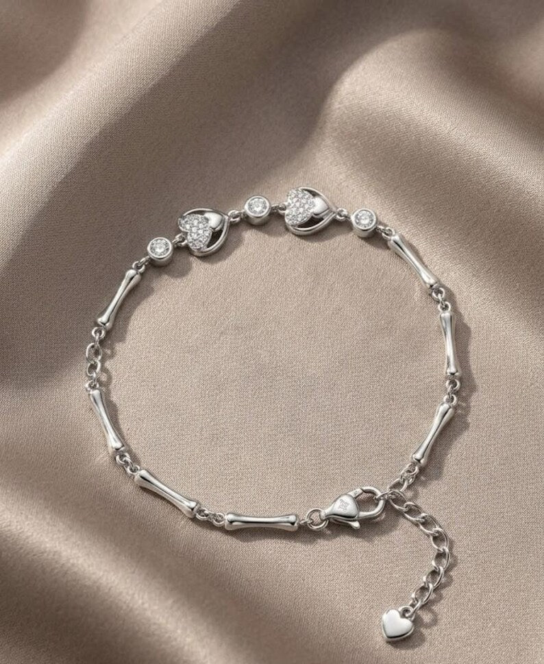 Delicate 925 Sterling Silver Chain Bracelet with Charm, Gift for Her