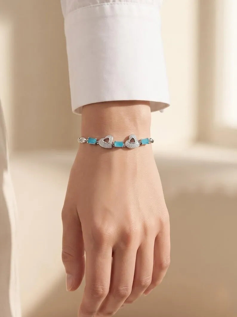 Heart Bracelet | 925 Sterling Silver CZ Bracelet 