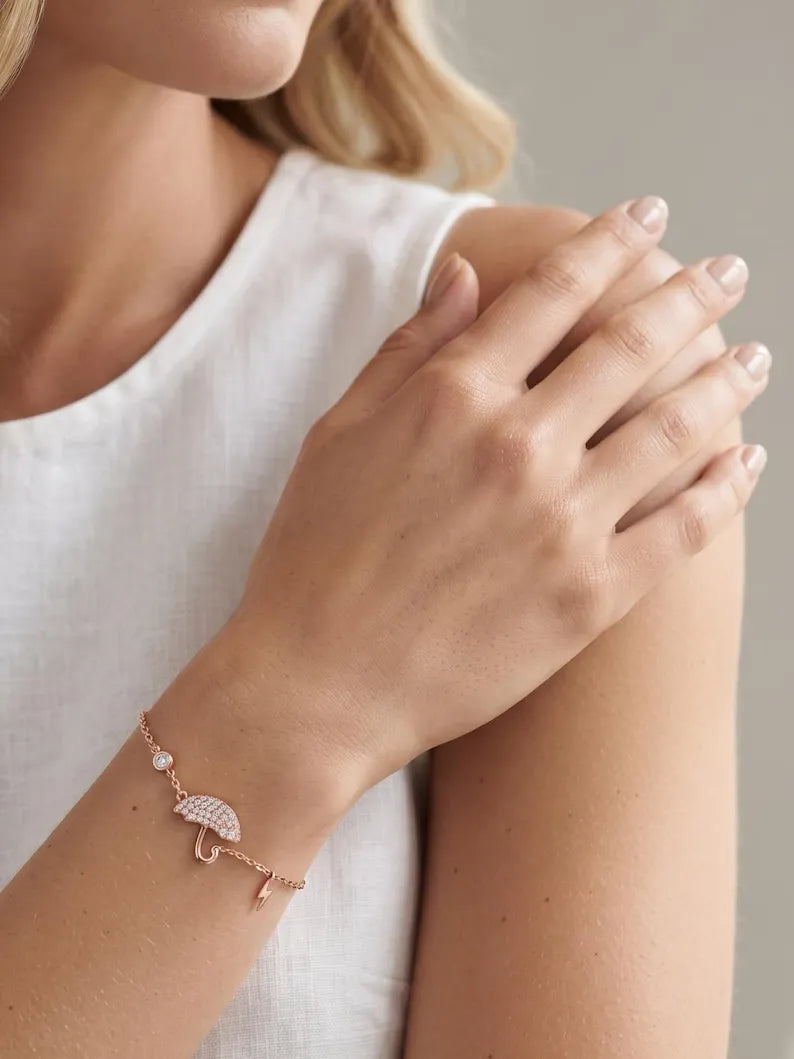 Rose Gold Umbrella Bracelet Sterling Silver