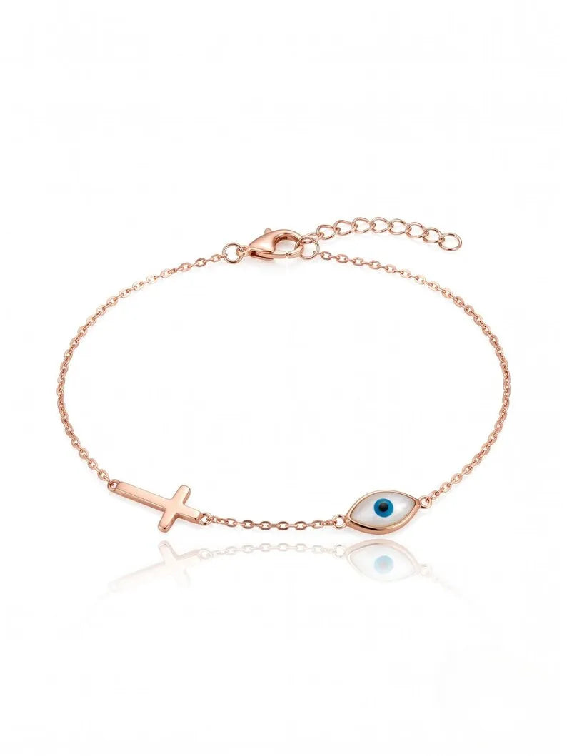 Rose Gold & Blue 925 Sterling Silver Bracelet
