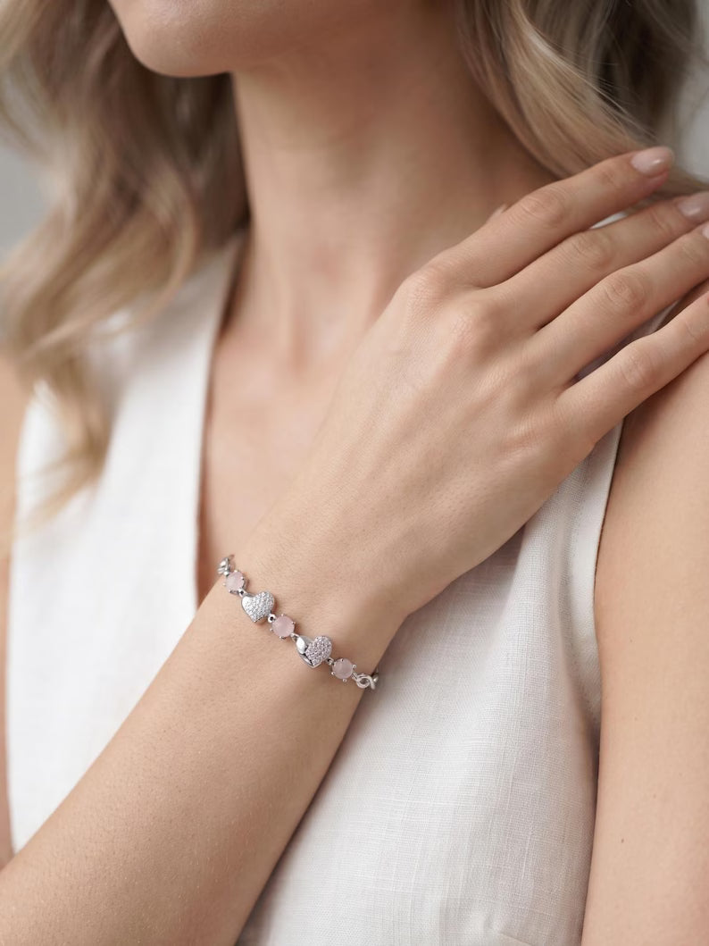 Pink Heart Infinity silver Bracelet