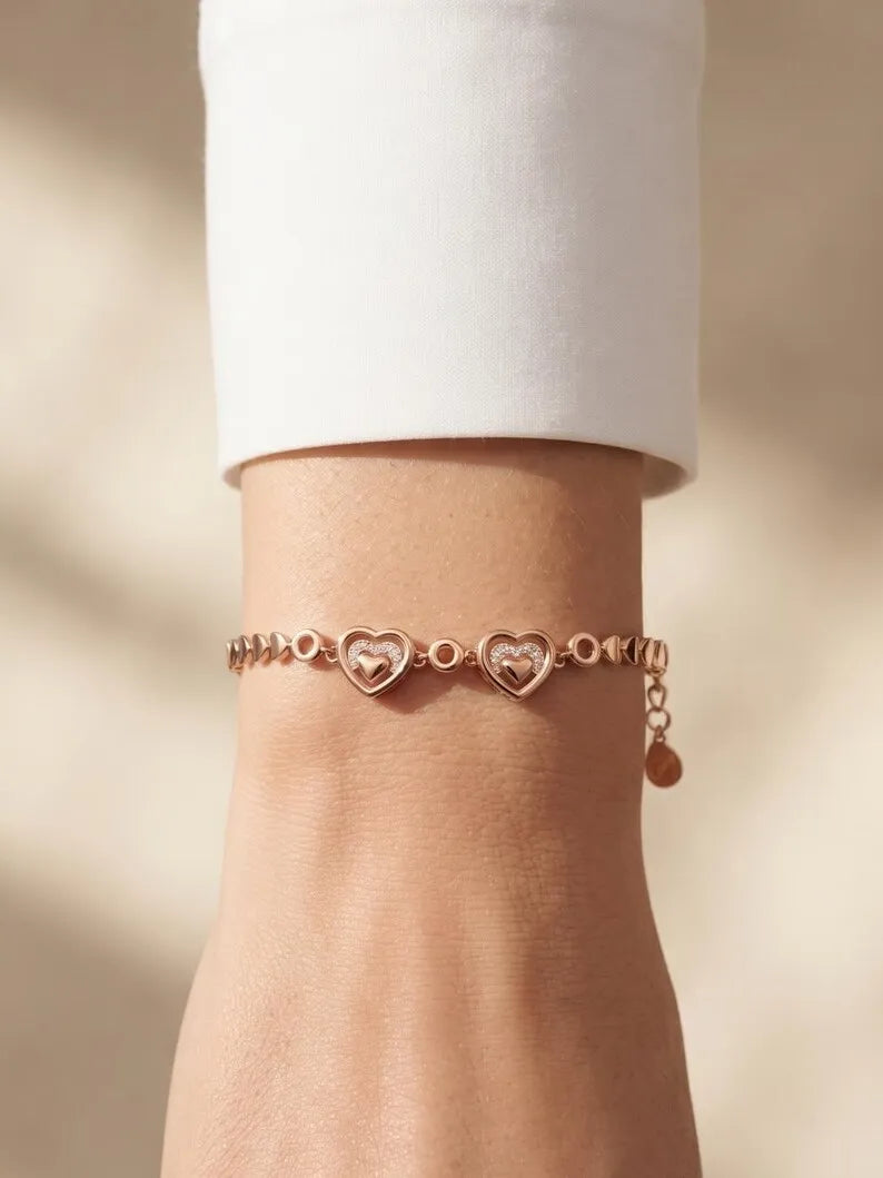 Double Heart Bracelet 925 Sterling Silver