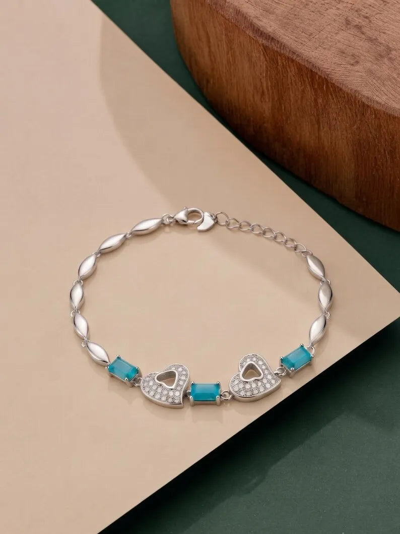 Round Brilliant & Emerald Cut Silver Bracelet 