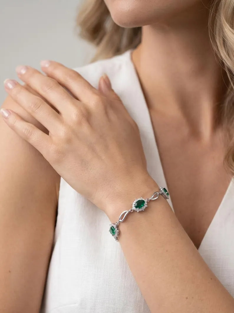 Emerald Green 925 Sterling Silver Bracelet