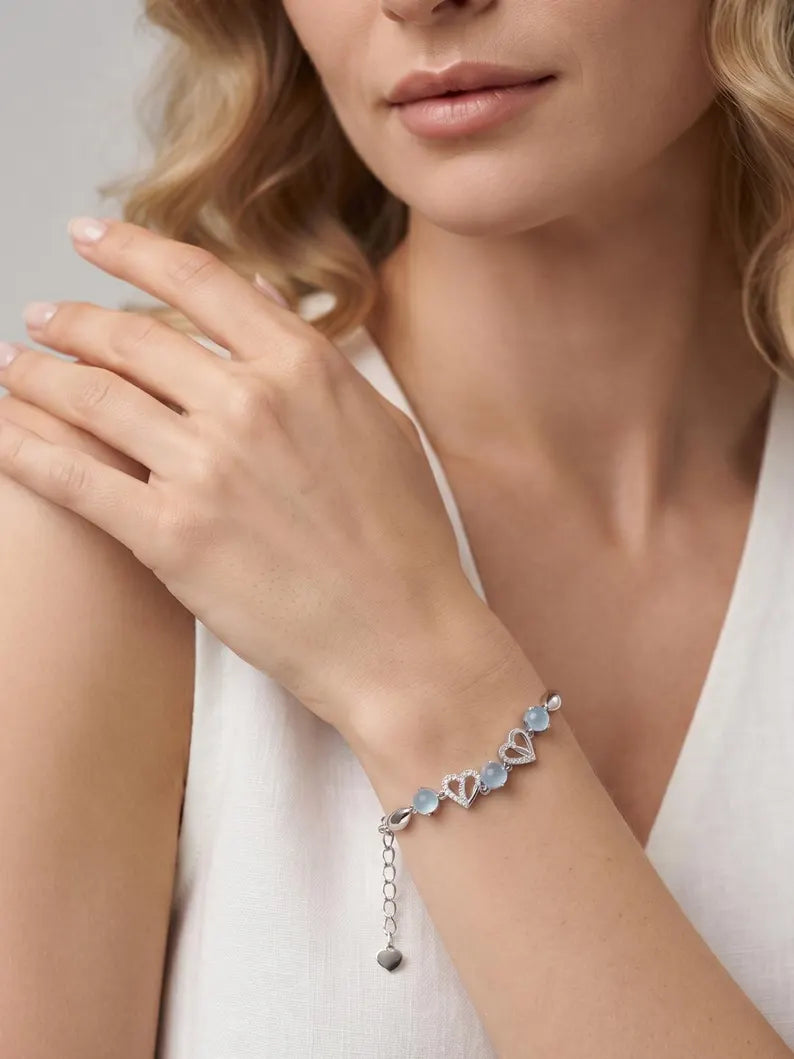 Heart Bracelet with Blue Cat Eye