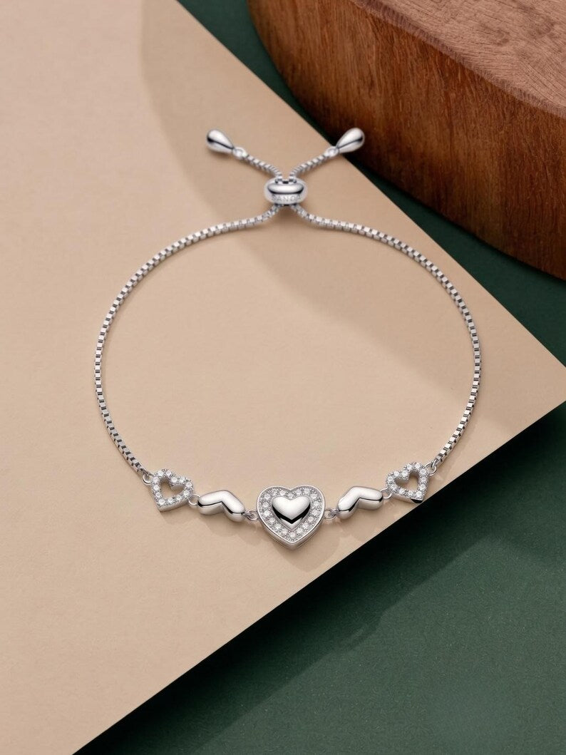 CZ Heart Sterling Silver Bracelet