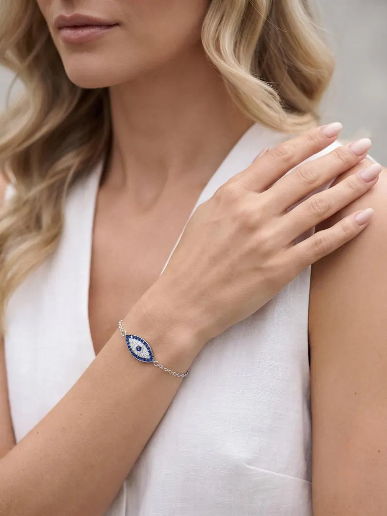 Blue Evil Eye CZ Bracelet 