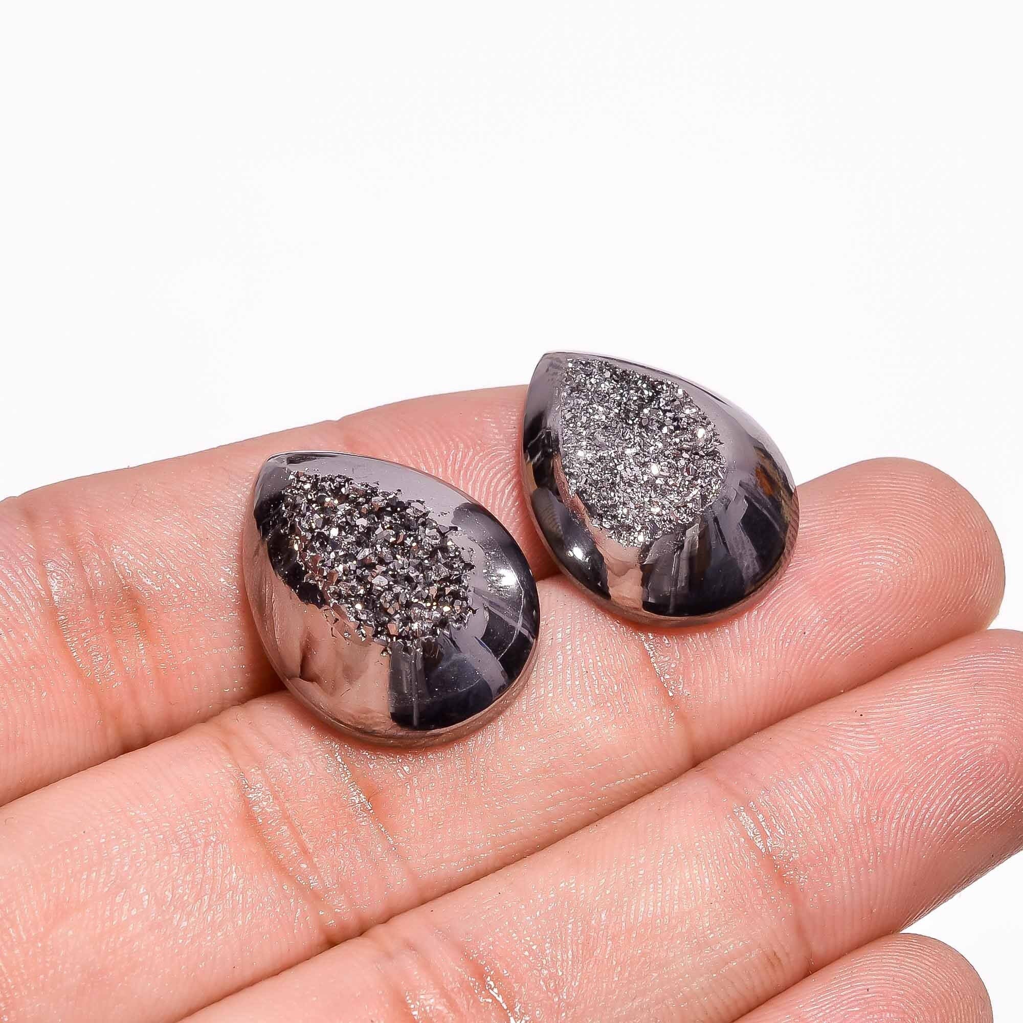 Titanium Druzy Gemstone, Pear Shape Titanium Druzy Cabochon, Golden Titanium Druzy Loose Gemstone Approx 22X16 mm, Calib