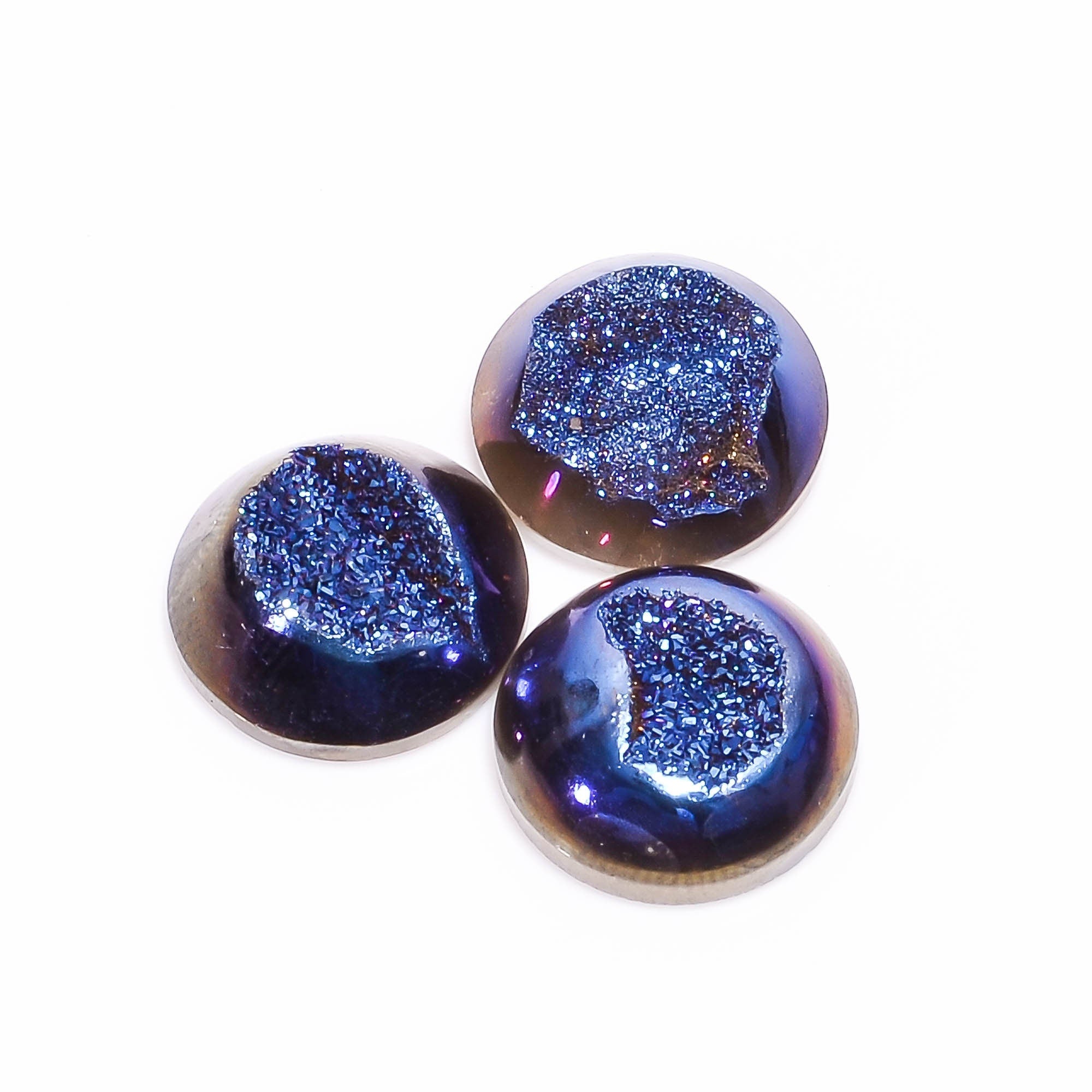 Blue Titanium Druzy Cabochon: Round Shape Loose Gemstone Jewelry Making (14X14 mm) - image 2