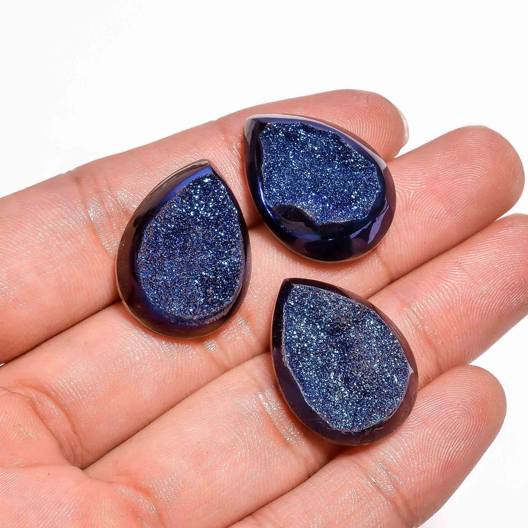 Natural Pear Shape Blue Titanium Druzy Gemstone Cabochon, AAA Quality, Jewelry Making - image 2