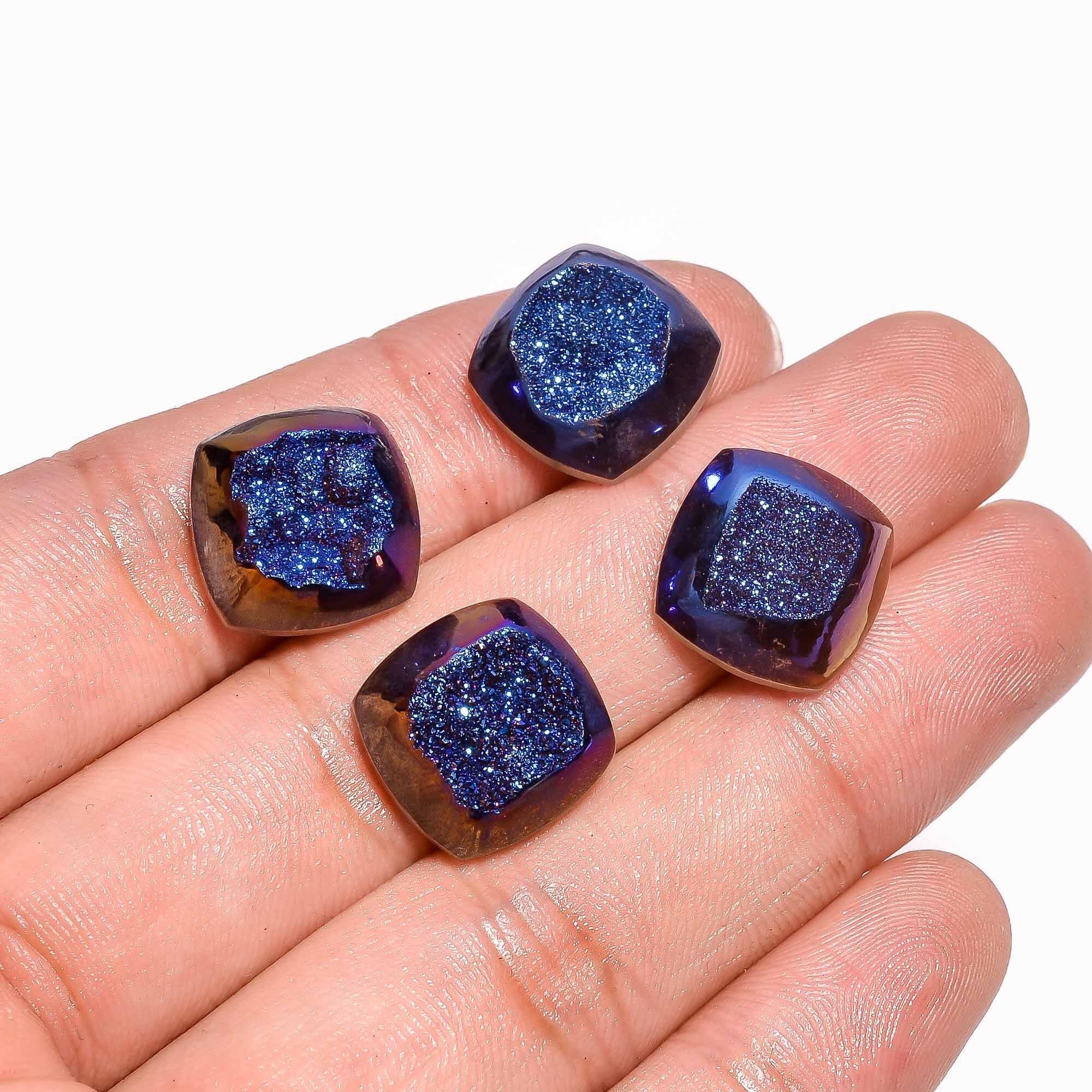 Blue Titanium Druzy Cabochon: Cushion Shape Loose Gemstone (14X14X6 mm) - image 2